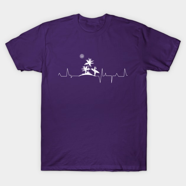 Surfer Surf Check Heartbeat White T-Shirt by Coumenole Design